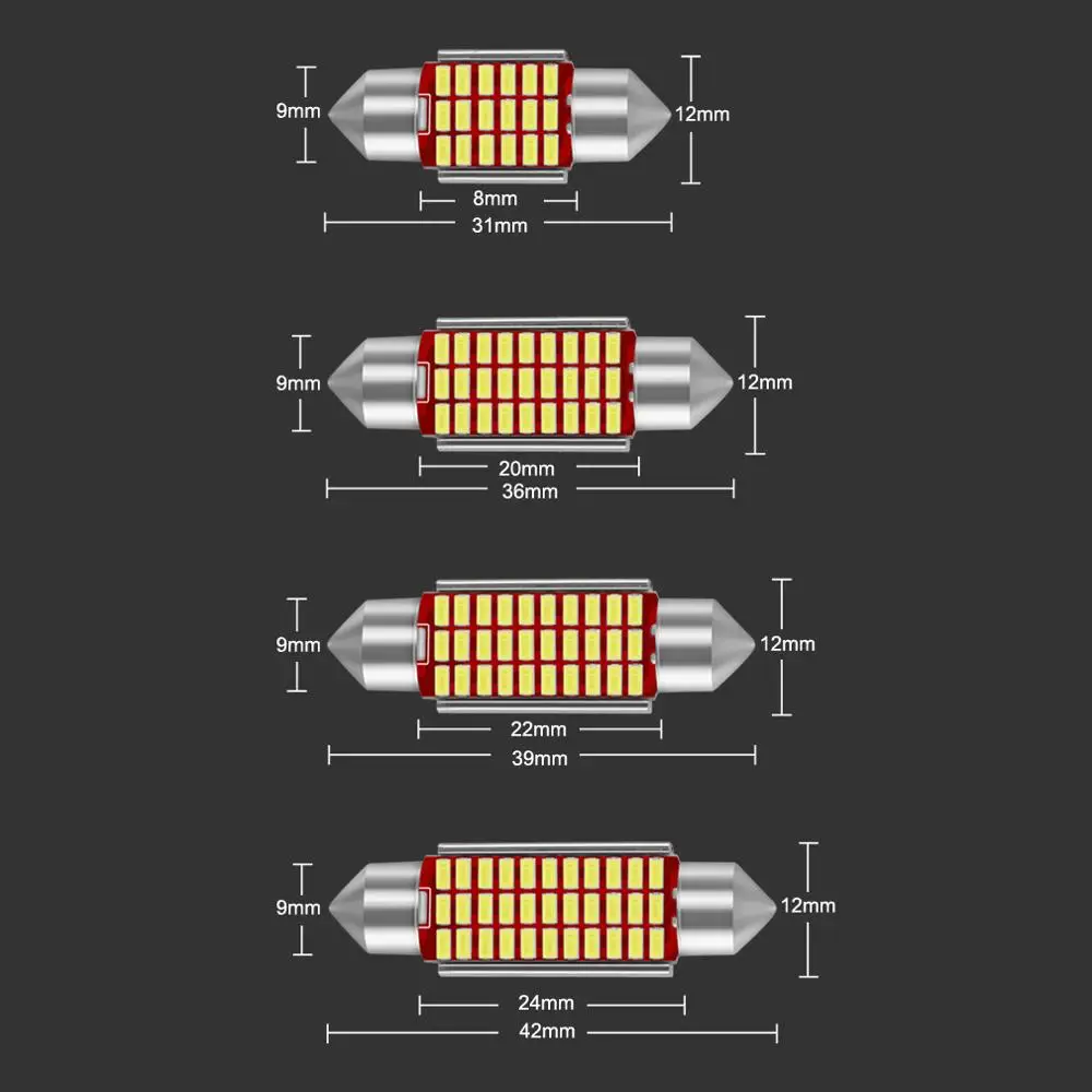 1Pc C5W LED C10W Car Interior Lights Canbus Festoon 31mm 36mm 39mm 42mm LED Bulbs Dome Light Reading Auto Lamp 12V 6000K White
