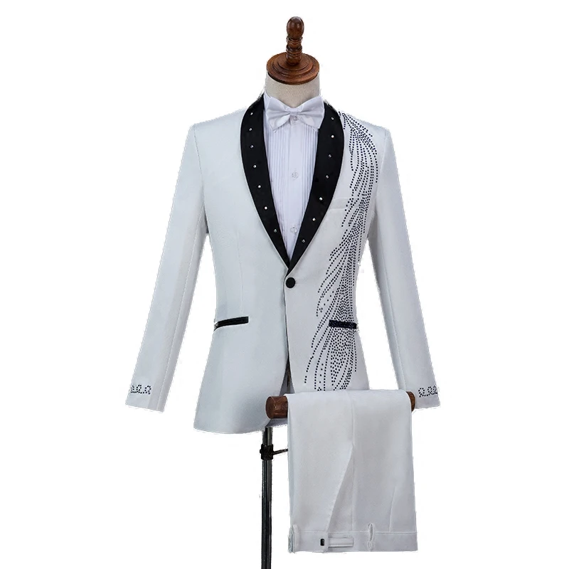 Male Crystals Slim Suits sets Flashing Diamond Blazers Singer Chorus Stage Outfit Prom Compere Master Performance Costumes