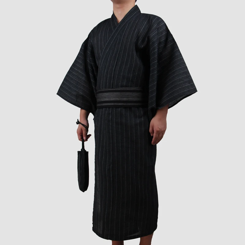 

3pc/set Kimono suit Male Traditional Japanese Kimono with Obi Mens 100% Cotton Bath Robe Yukata Man Kimono Nightgown A52603