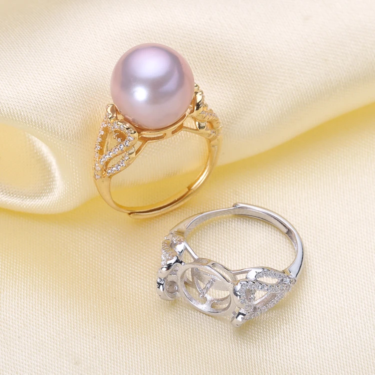 

DIY Pearl Rings Holder Sterling 925 Adjustable Size Rings Jewelry Findings Women DIY Ring Components 3Pieces/Lot