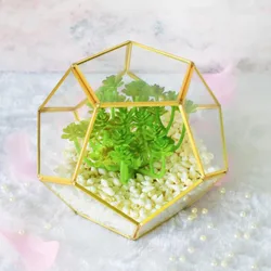 Gold Glass Pentagon Geometric Terrarium Container Window Sill Decor Flower Pot Balcony Planter Diy Display Box (No Plant)