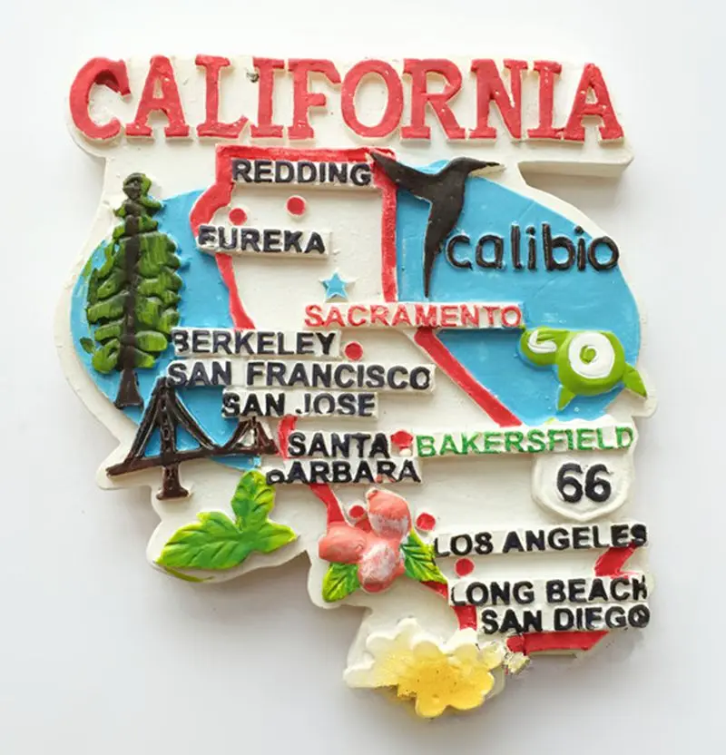 California Administrative Map Hollywood Landmarks 3D Fridge Magnets U.S Travel Souvenirs Refrigerator Magnetic Sticker