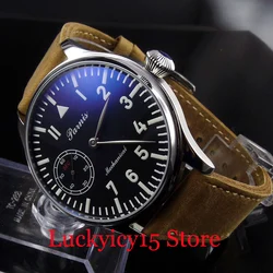 PARNIS Mechanical Hand Winding Men's Watch 44mm Round Wristwatch 17 Jewels 6497 Movement