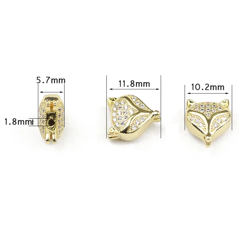 4pcs Fox Pendants Copper Spacer Micro Pave Zircon Animal Charms Loose Beads For Jewelry Bracelet Making DIY Accessories Findings