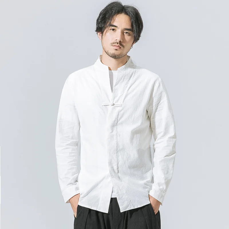 

Men Linen Shirts Long Sleeve Chinese Style Mandarin Collar Traditional Kung Fu Tang Suit Casual Social Business Shirt TS-318