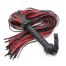 Fetish Black&Red PU Leather Whip Flogger Handle Spanking Paddle Knout Flirt BDSM Adult Game Erotic Sex Toys for Women Couples