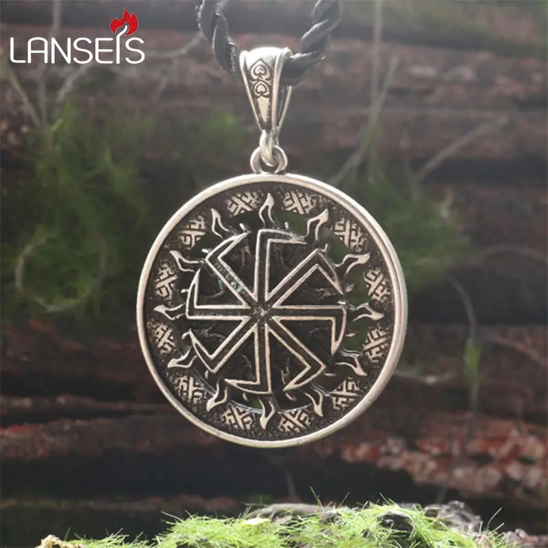 

lanseis 10pcs Slavic Amulet "Lucky Burdock".Ancient slavic talisman pendant slavic Kolovrat symbol pendant men nekclace