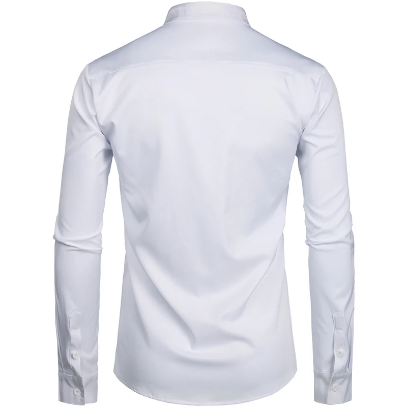 Men\'s Hipster Mandarin Collar Dress Shirts 2019 Brand New Slim Fit Long Sleeve Chemise Casual Work Busienss Shirt Male White 2XL