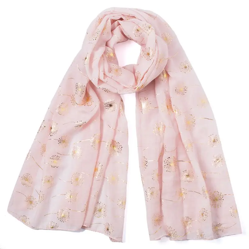 

2018 New Fashion Ladies Shiny White Pink Grey Bronzing Gold Dandelion Scarves For Womens
