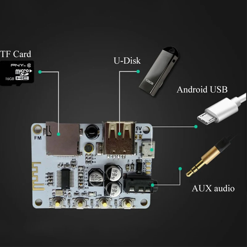 5V Bluetooth-Compatibel Audio Ontvanger MP3 U Disk Voorversterker Diy Car Audio Gastheer Usb Decoder Board Met Engels afstandsbediening