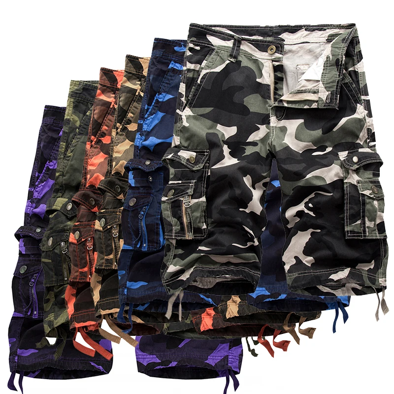 Shorts militares de camuflagem masculina, shorts casuais para exército com vários bolsos, bermudas na moda, plus size 40, verão 2024