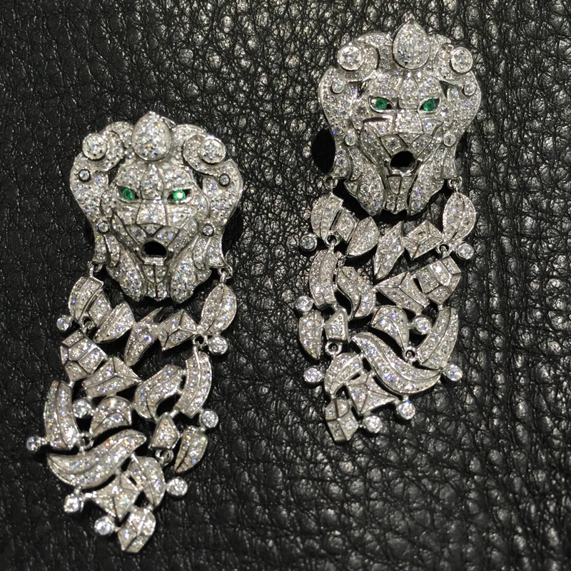 

925 sterling silver with cubic zircon dangle earring lion drop earring fine women jewelry party earring free shipping