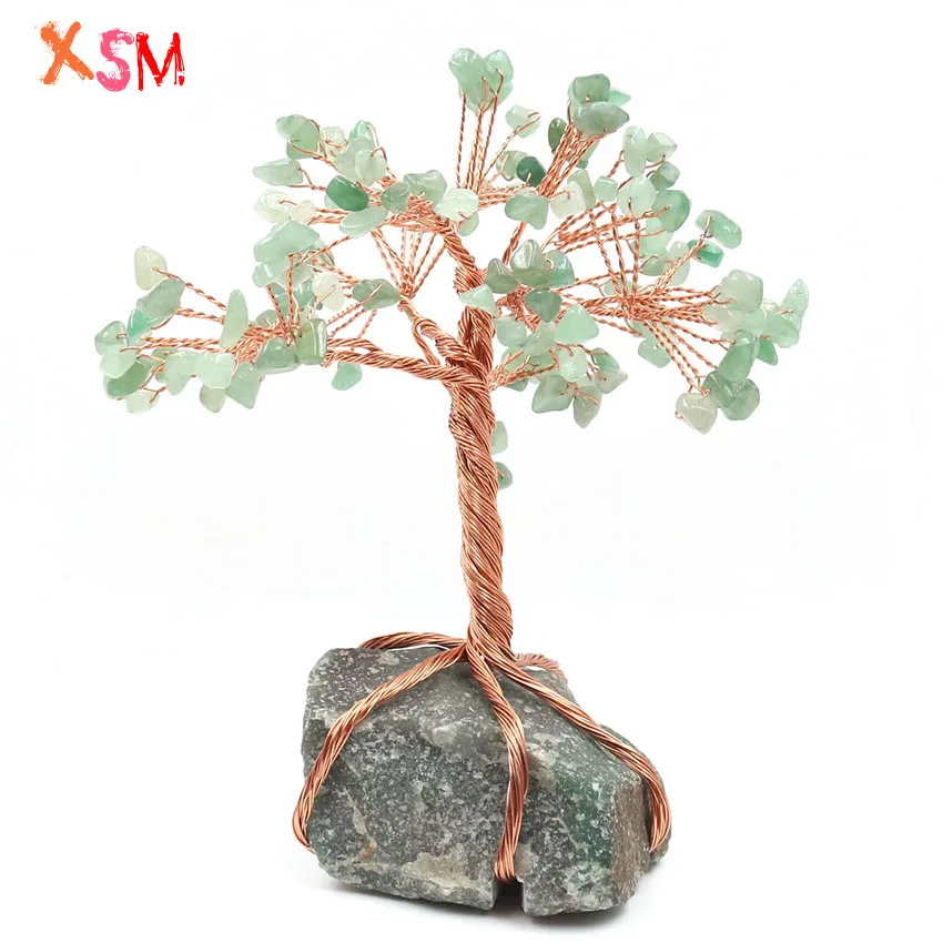 

xinshangmie Natural Green Aventuine Crystal Energy Bead Wrap Tree Irregular Crystal Reiki Healing Home Decoration Figurine 1 Pcs