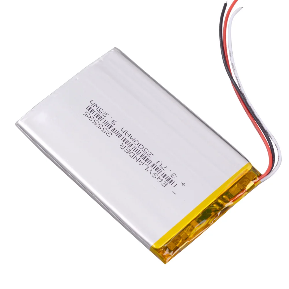 2 Przewody 3 Przewody 355585   3.7V 2500mAh akumulator litowo-jonowy polimerowy do MP4 MP5 DVR głośnik GPS e-book tablet pc