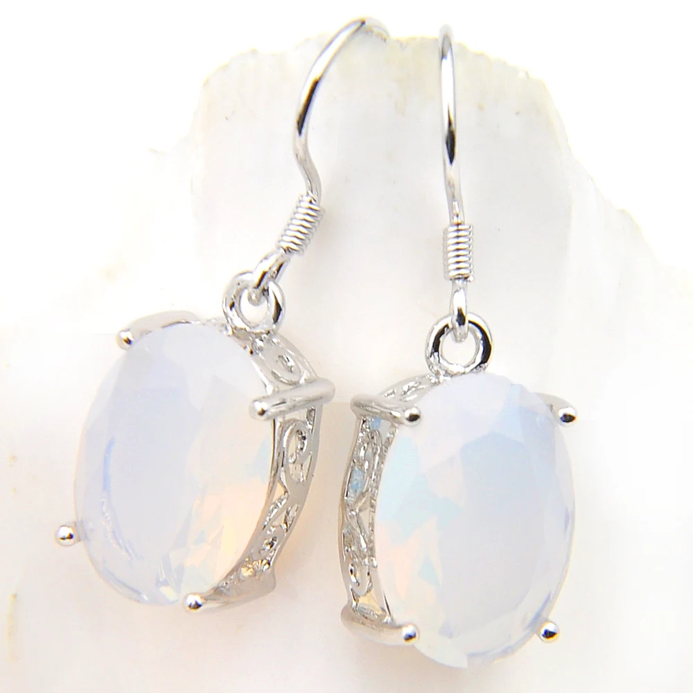 Luckyshine Vintage Jewelry White Moonstone Earrings 10*14 mm Oval For Women Charms Drop Hook Earrings Friend Family Gift