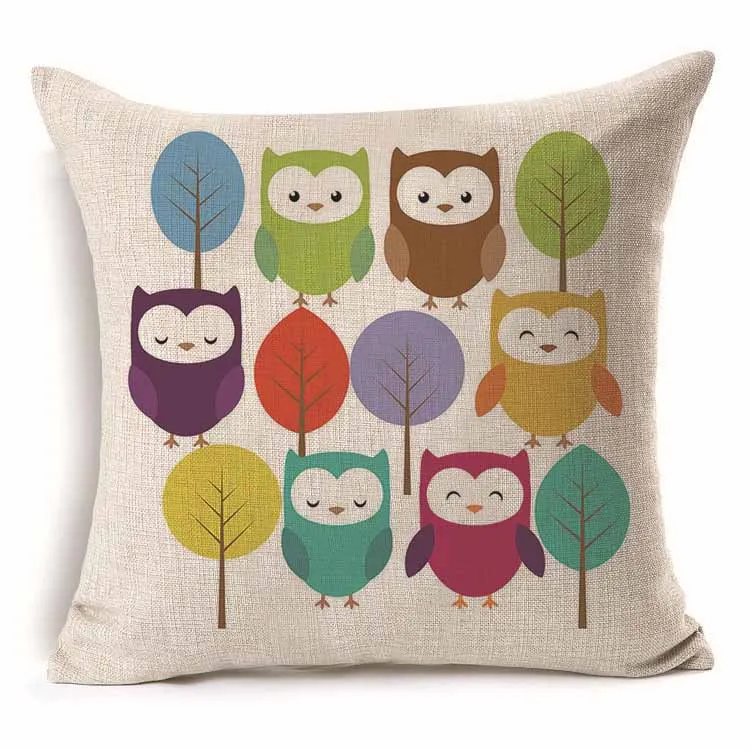 45*45 cm Colorful Cute Owl Pattern Cotton Linen Throw Pillow Cushion Cover Car Home Sofa Decorative Pillowcase 40242