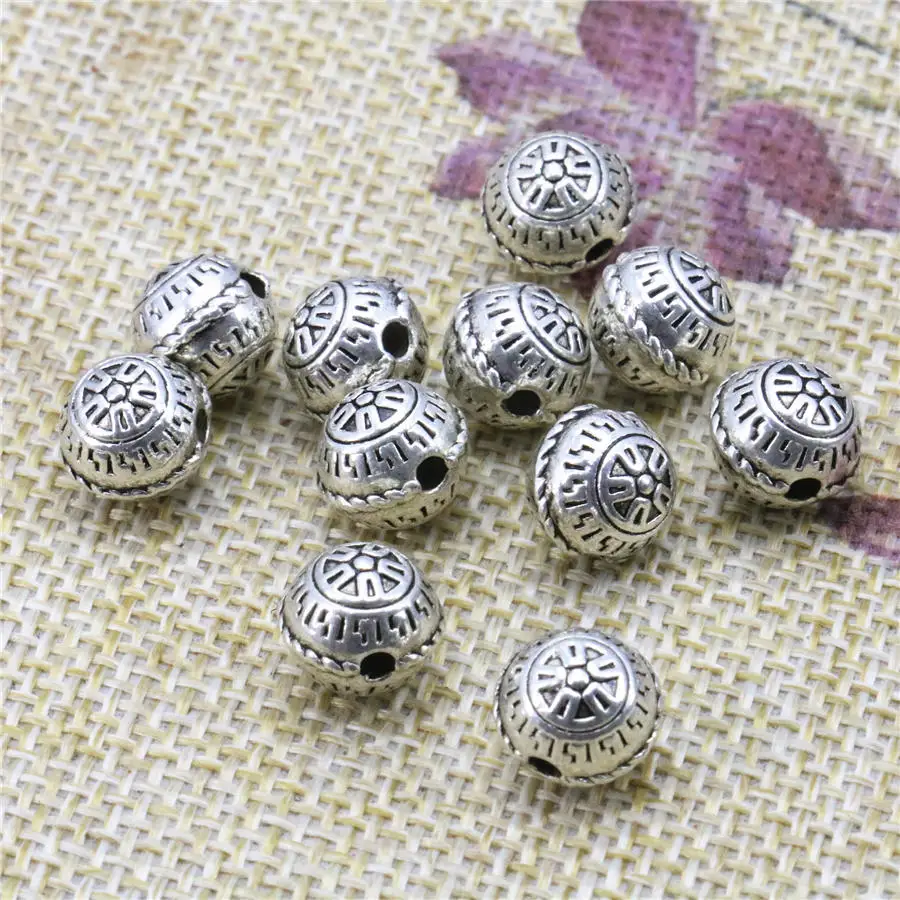 5PCS Carved Flowers Copper DIY Finding Accessory Lucky Loose Flat Beads Ball Craft Fashion Jewelry Making Women Metal Gifts 9mm