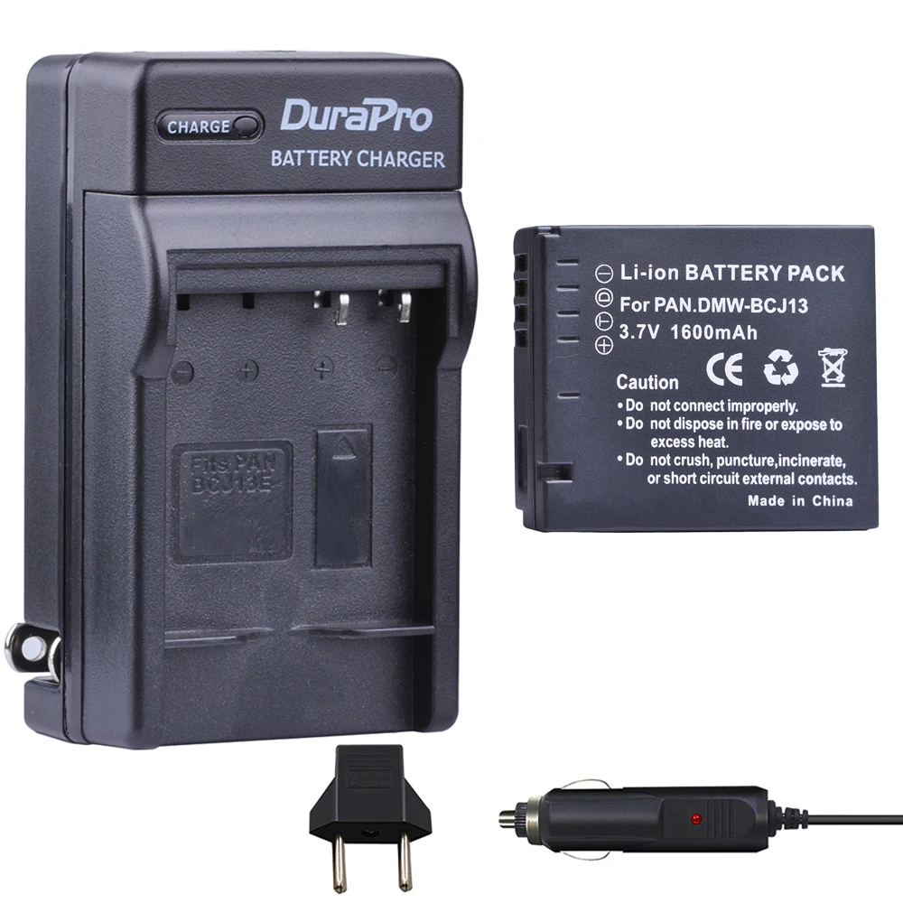 1pc 1600mAH DMW-BCJ13 DMW BCJ13 Rechargeable Li-ion Battery + Car Charger + EU Plug For Panasonic DMC LX5 LX5 LX5GK LX5K LX5W