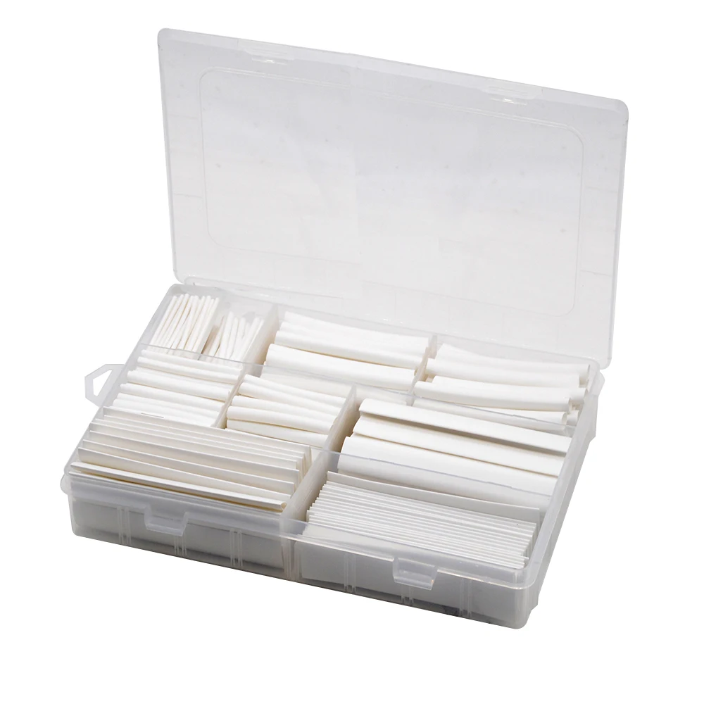 385 pcs/set White 9 Sizes Assorted 2:1 Flame-retardant Boxed Heat Shrink Tubing Kit MPa 600V