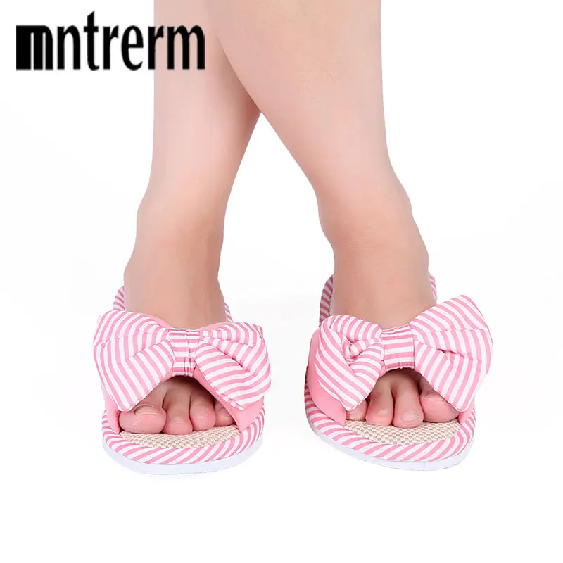 Mntrerm Hot Sale Spring And Autumn Bow House Slippers Women\'s Indoor Shoes Fashion Flax Home Slippers Lucy Refers To At Home