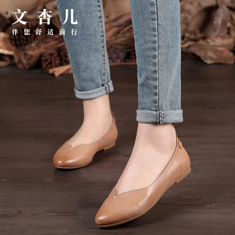 NEW flat shoes women Genuine Leather Slip On Round Toe Breathable Sewing thread drive zapatos mujer 2023 women shoes