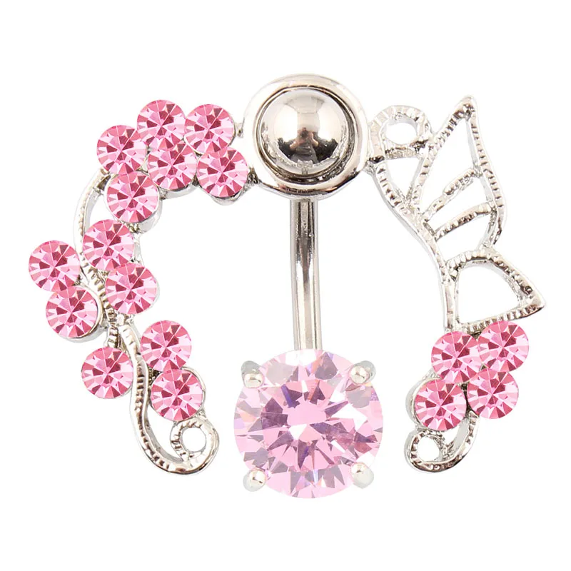 

Body Piercing Wholesale flower belly button rings clear pink Zircon navel rings body jewelry fashion jewelery 14G Surgical Steel