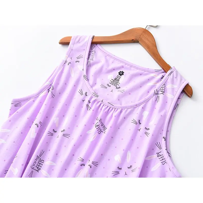 2024 Summer Female Casual Pajama Sets Ladies 100% Cotton Sleepwear Suit Women Sleeveless Vest Shirt & Shorts Plus Size Pajamas