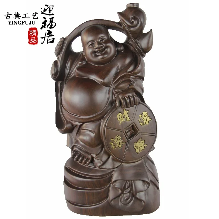 

Custom ebony Buddha Maitreya mahogany carved wooden handicrafts wooden jewelry ornaments gifts Home Furnishing Wenwan