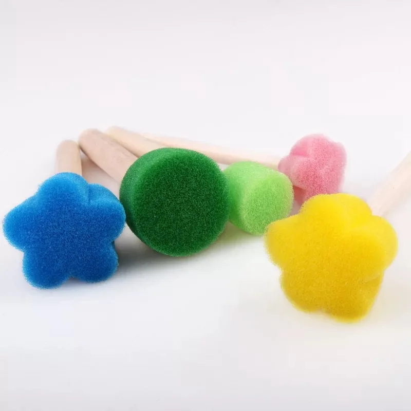 5Pcs/Lot Creative Sponge Brush Children Art DIY Painting Tools Baby Funny Colorful Flower Pattern Drawing Toys Gift