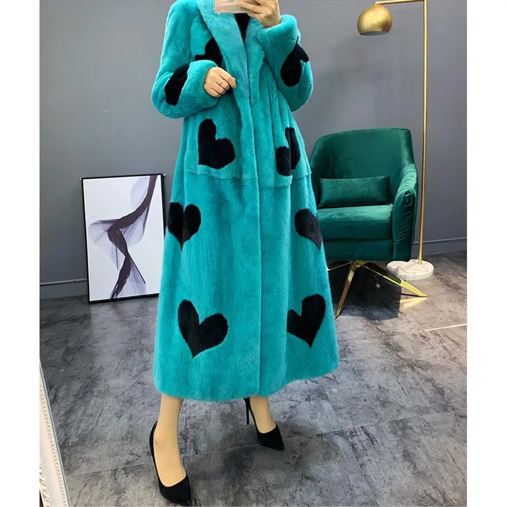 2019 New Imported Women's Mink Fur Coat Women's Full-Long Coat Thick Warm Fur coat Women's Love Color Matching Mink Fur Jacket