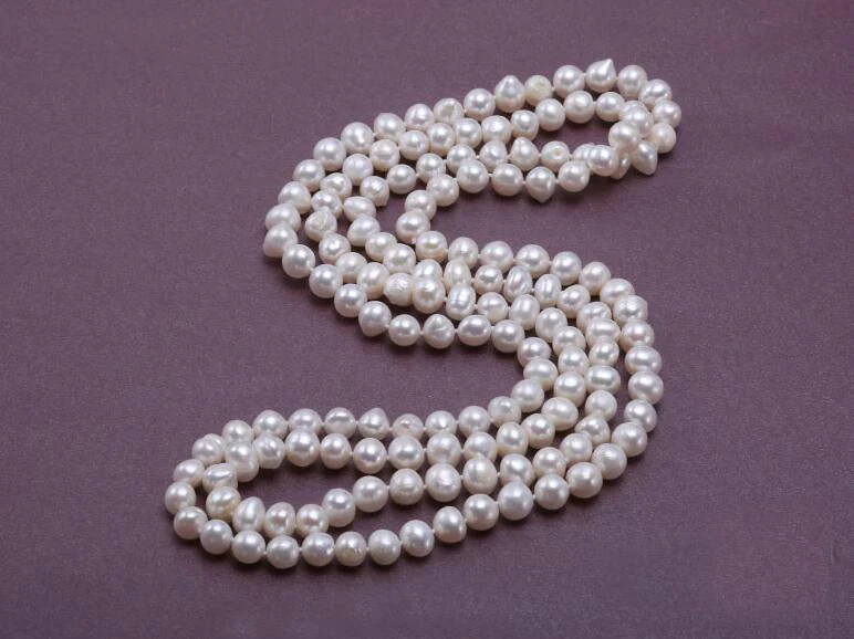 

50'' 65'' 80'' 127cm 200cm Women Jewelry 8x9mm white freshwater pearl necklace AAA natural pearl top quality