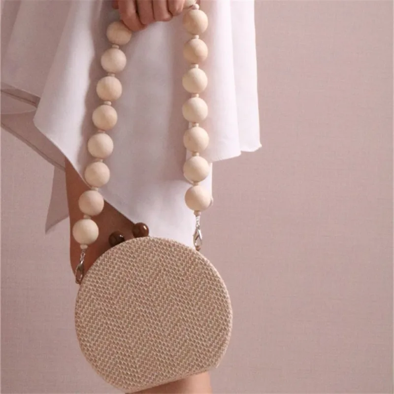 HOT Round Weave Handbag Banquet Clutch Woman Crossbody Bags For Women Circular Strip Shoulder Bags Resin Strap Wood Handle New