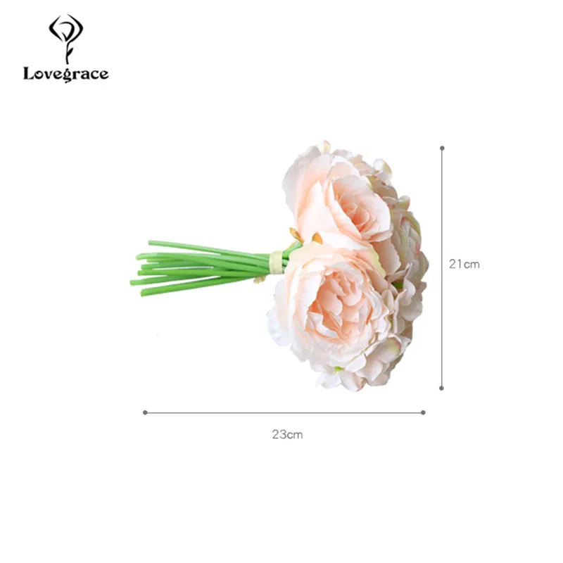 Lovegrace Hochzeit Bouquet Rosen Pfingstrose Brautjungfern Braut Bouquet Weiß Rosa Blumen Künstliche Hause Dekoration Hochzeit Bouquets