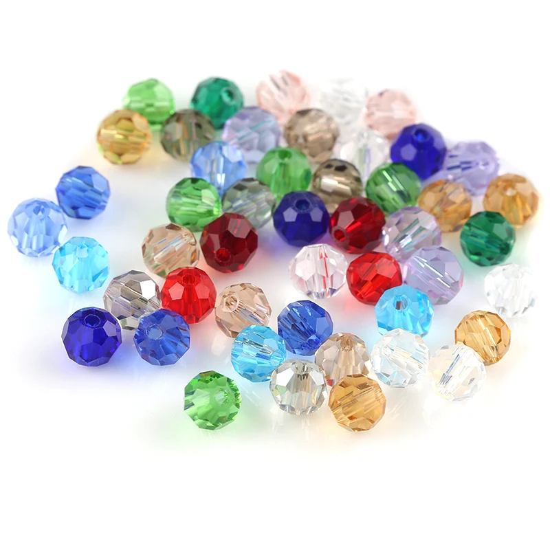 32 faceted football shape beads 4-8mm Round crystal beads glass ball Loose beads Spacer beads for Jewelry bracelet making DIY