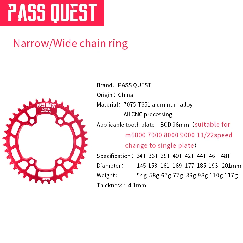 With Screws Superlight 96mm BCD 34-48T Chainwheel Plated Surface 7076-T651 Narrow Wide Design Road Bike MTB BMX Chainring