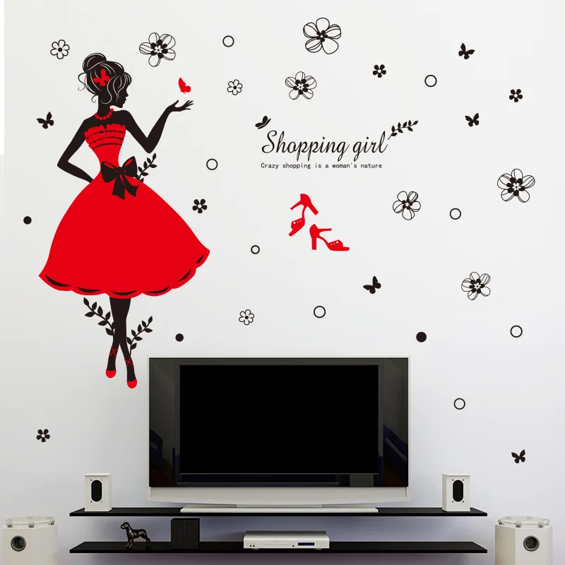 Butterfly Girl Wall Stickers Decor Living Room Bedroom  Wall Sticker Home Decorating Backdrop Wall