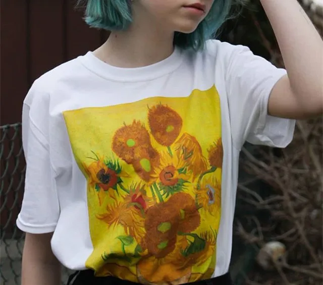 kuakuayu HJN Van Gogh Sunflower Painting Womens T Shirts Vincent Van Gogh Painting Graphic Tees Women Aesthetic Women Tshirt