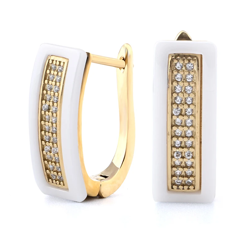 Gold Color Ben U Shape Stud Earrings For Women 2018 Bijoux Bling Crystal Wedding Ceramic Earrings Rings Set Statement Bijouterie