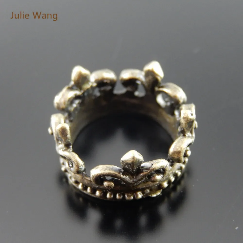 Julie Wang 5PCS Alloy Retro Bronze Crown Pendant Charms Handmade Hanging Ring Circle Tops Suspension