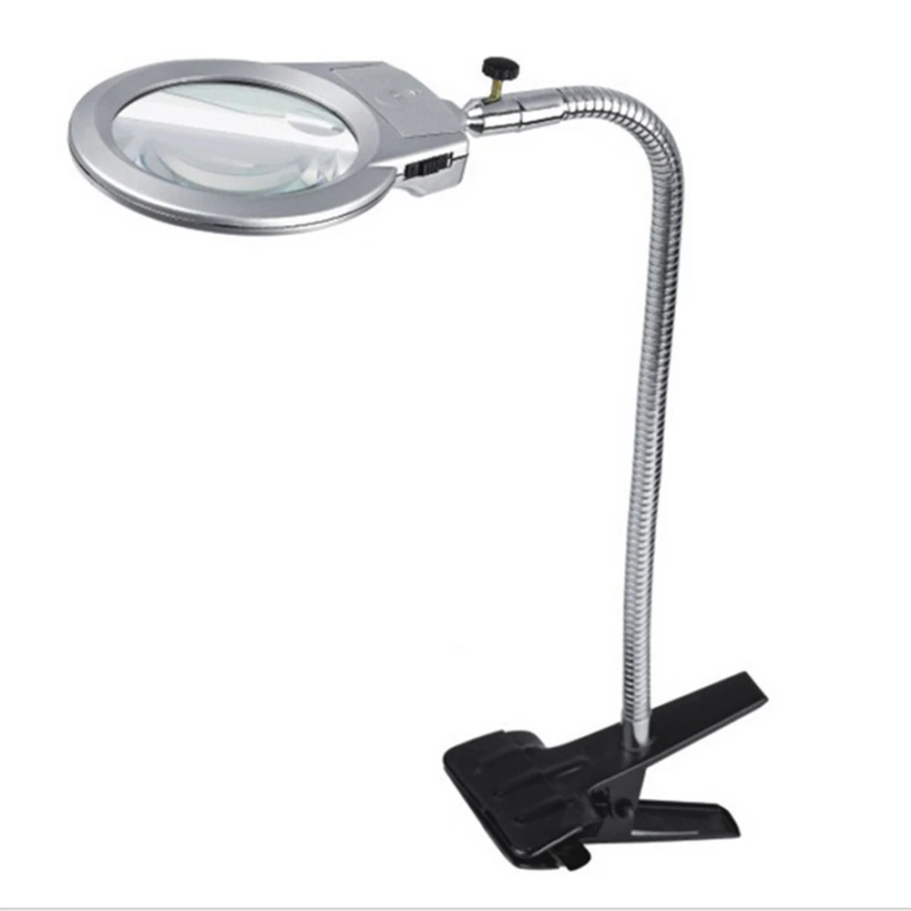 2.5x 5x New Lighted Magnifier Clip-on Table Top Desk LED Lamp Reading Large Lens Magnifying Glass with Clamp