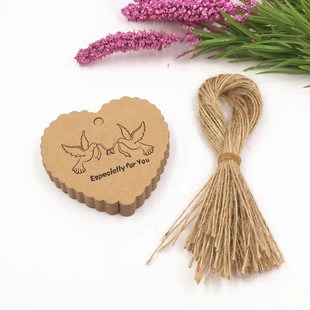 200pcs tags and 200pcs strings 6.5x6cm peace pigeon specially for you kraft Tag for gift box and Paper Cards  Gift Tags