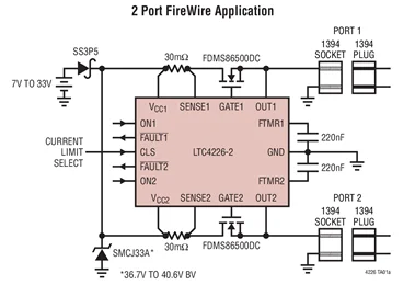 LTC4226 LTC4226CUD-1 LTC4226IUD-1 LTC4226CUD-2 LTC4226IUD-2 - Controlador dual de intercambio en caliente de amplio rango de funcionamiento