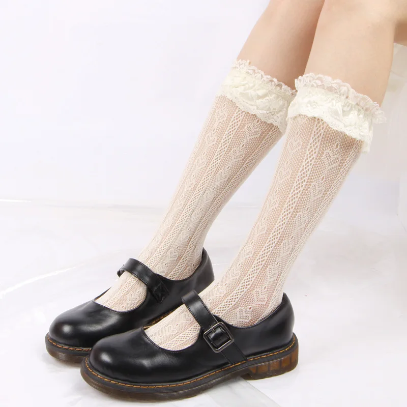 Japanese Style New Product Lolita Lace Love Calf Stocking Retro High Quality Cute Pile Stocking Women 5pair/lot