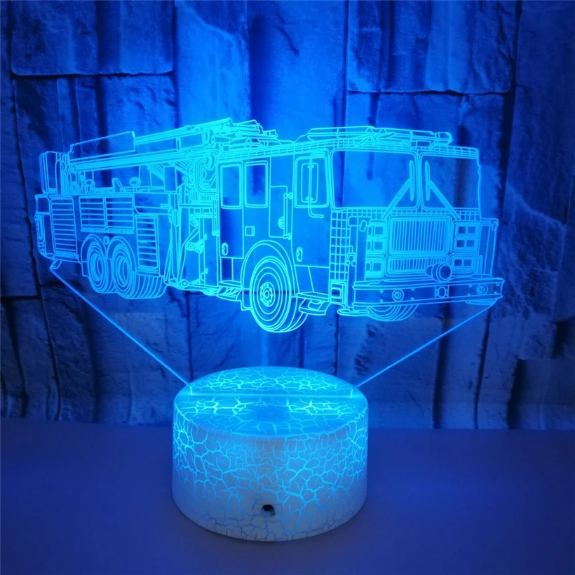 New Fire Engine Modelling 3D Illusion Night Light 7 Color Change LED Acrylic Atmosphere Home Decration Lamp Gift for Kids