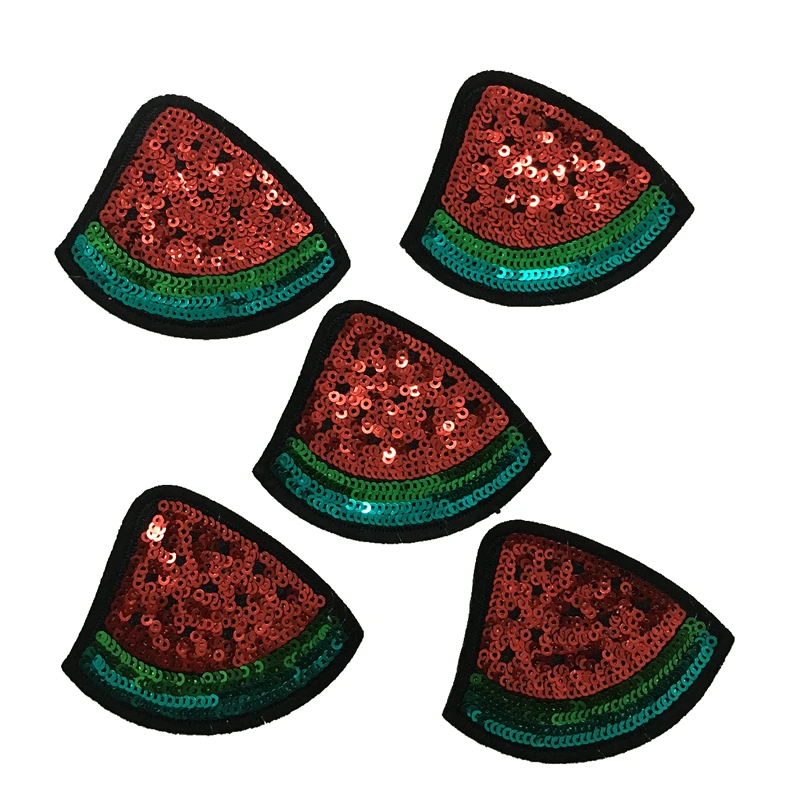 5 Pieces Watermelon Sequined Iron on Patches Fruit Beaded Patch for Clothes DIY Motif Appliques Patch Sewing ACCESSORY Stickers