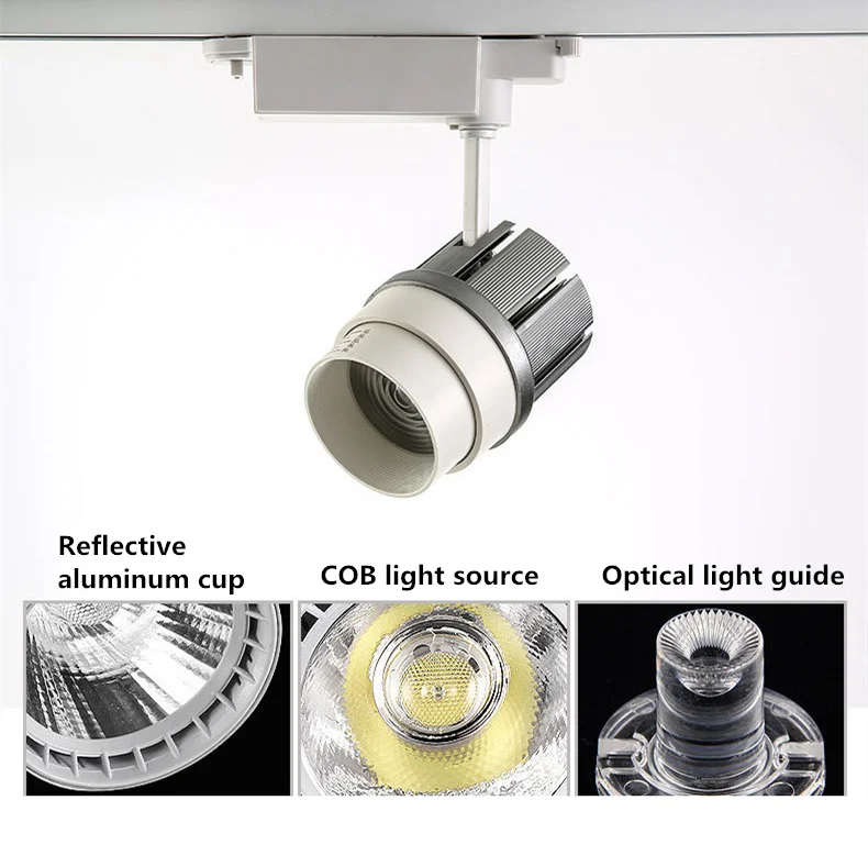 

Регулируемый фокусный светодиодный Трековый светильник COB Светодиодный прожектор водонепроницаемый угол 15-60 градусов 30 Вт потолочный рельсовый светильник для магазина домашней комнаты
