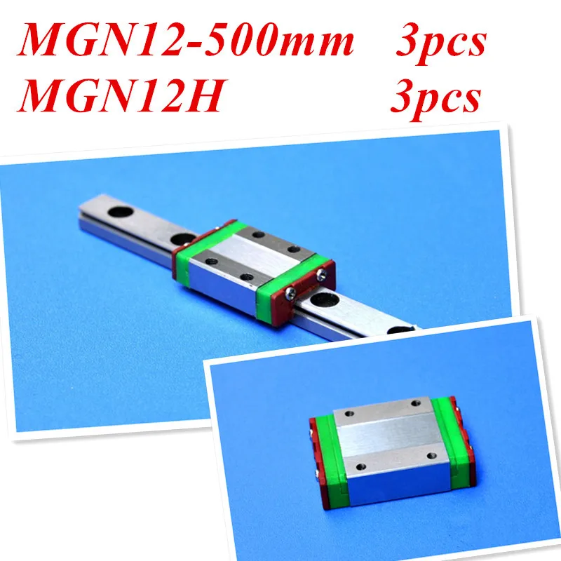 

Kossel Miniature MGN12 12mm linear slide :3pcs 12mm L-500mm rail+3pcs MGN12H carriage for X Y Z Axies 3d printer parts cnc