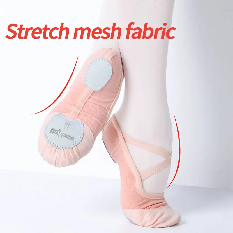 Tanz Schuh Erwachsene Mesh Stretch Stoff Ballett Schuhe Frauen Weiche Split Wildleder Sohle Tanz Schuhe Sommer Mädchen Ballett Hausschuhe