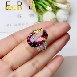 WEAINY 925 Sterling Silver Fashion 12*16 mm Natural Ametrine Ring Women Jewelry Super Beautiful Amethyst Jewelry