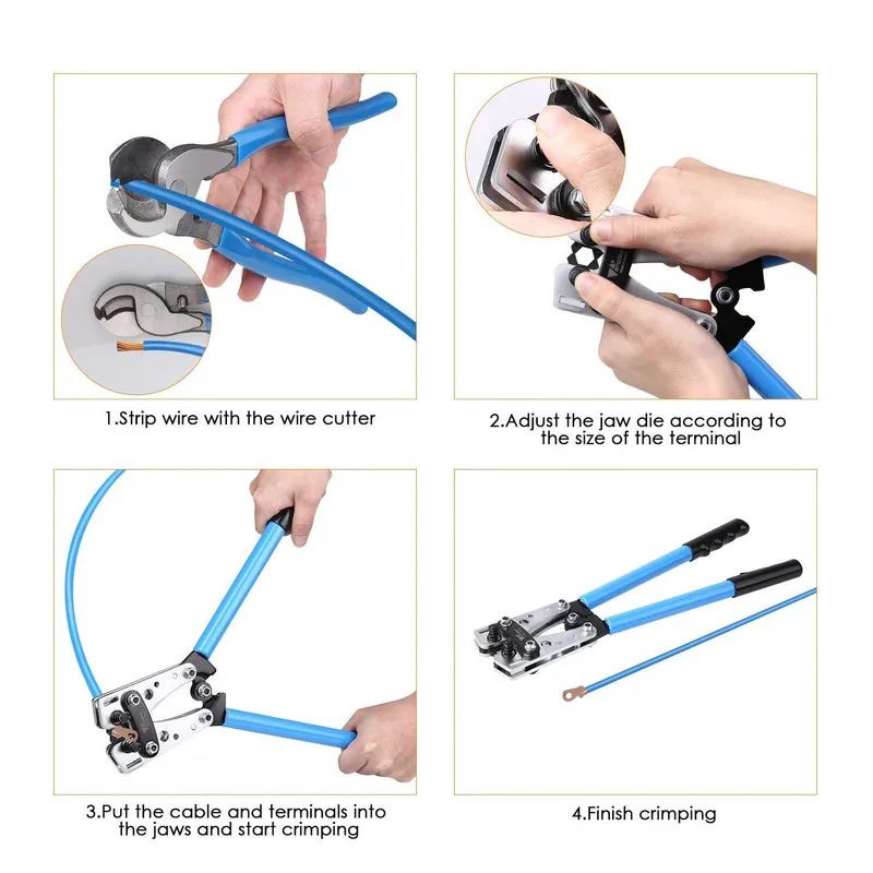 HX-50B Battery Cable Lug Crimper Tool 6-50mm², Wire Crimping Tool, Pliers for Crimp Wire Cable Cutter for 10,8,6,4,2 and 1/0 AWG